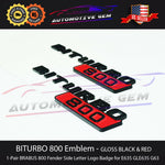 OEM BRABUS BITURBO 800 Fender AMG Emblem GLOSS BLACK RED for Mercedes C63 E63 G63 GT63 GLE63