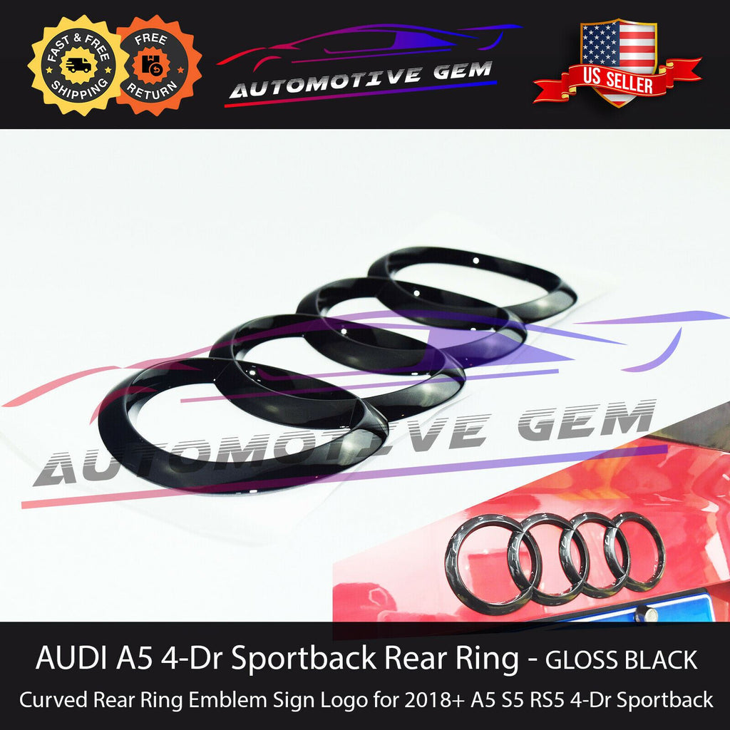 thumbnail image 2 of Gloss Black Badge Set For Audi A5 Sportback (2020+) - Front Grille & Rear Boot Emblems - Curved Fit 2 of 6