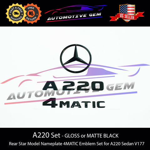 A220 4MATIC Rear Star Emblem Black Letter Badge Logo Combo Set for AMG Mercedes V177 Sedan A1778170100