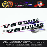 OEM V8 BITURBO 4MATIC+ Plus AMG Fender Emblem GLOSS BLACK for Mercedes E63 S63 GT63 GLC63 GLE63 GLS63 A2138179900 A1678176600