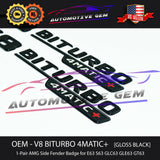 OEM V8 BITURBO 4MATIC+ Plus AMG Fender Emblem GLOSS BLACK for Mercedes E63 S63 GT63 GLC63 GLE63 GLS63