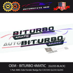 OEM BITURBO 4MATIC AMG Emblem Fender GLOSS BLACK Badge Logo for Mercedes C43 E43 GLC43 GLE43 A2058172501