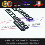 OEM BITURBO 4MATIC AMG Emblem Fender GLOSS BLACK Badge Logo for Mercedes C43 E43 GLC43 GLE43