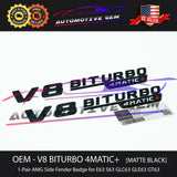 OEM V8 BITURBO 4MATIC+ Plus AMG Fender Emblem MATTE BLACK for Mercedes E63 S63 GT63 GLC63 GLE63 GLS63 A2138179900 A1678176600