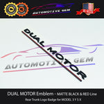 DUAL MOTOR Emblem MATTE BLACK & RED Line for TESLA Model 3 & Y Trunk Logo Badge