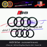 AUDI S8 Emblem BLACK Front Grille & Rear Trunk Lid Ring V8T Badge Set 2013-2022