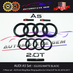 AUDI A5 Emblem BLACK Grille Trunk Rear Ring Sign Logo Quattro 2.0T S Line Set