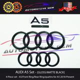 AUDI A5 Emblem BLACK Grille Trunk Rear Ring Sign Logo Quattro 2.0T S Line Set