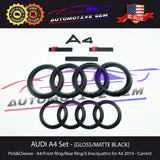 AUDI A4 Emblem GLOSS BLACK Grille Ring Trunk Ring Quattro S Line Set Sedan 2020+