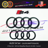 AUDI S4 Emblem GLOSS BLACK Front Grille Ring Rear Trunk Ring Badge Set 2020+