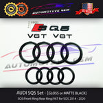 Audi SQ5 BLACK Ring Emblem Front Grille Trunk Badge Supercharged Set 2014-2020