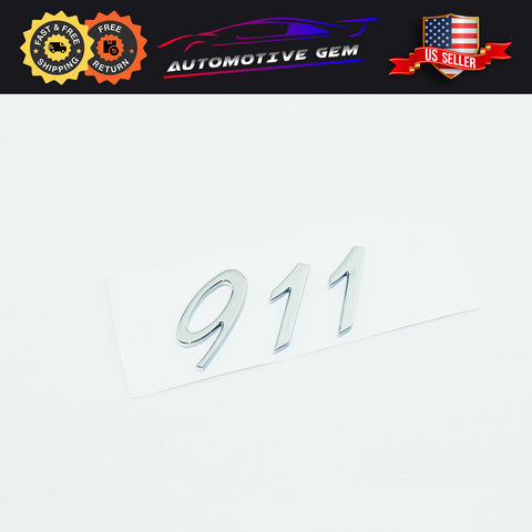 911 Emblem Inscription Silver Chrome Logo Script Badge Trunk Lid Nameplate for Porsche OEM