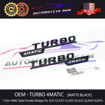 OEM TURBO 4MATIC Fender AMG Emblem MATTE BLACK Logo Badge for Mercedes A35 A45 CLA35 GLA35 GLA45 GLB35