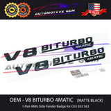 OEM V8 BITURBO 4MATIC AMG Emblem Fender MATTE BLACK Badge Logo for Mercedes C63 E63 S63 A2228174900