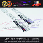 OEM V8 BITURBO 4MATIC+ Plus AMG Fender Emblem CHROME for Mercedes E63 S63 GT63 GLC63 GLE63 GLS63