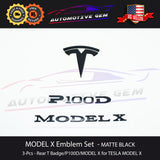 Tesla MODEL X P90D Emblem Rear Trunk T Badge MATTE BLACK Logo Sticker Set OEM Upgrade