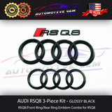 AUDI RSQ8 BLACK Front Grille Emblem & Trunk Ring Rear Logo Badge S Line Kit G 4H0853605C 2ZZ T94  G 4N0853605 2ZZ T94  G 4M8853742 2ZZ T94  G 4M8853742A 2ZZ T94  G 4M8853740A 2ZZ T94  G 4M8853740 2ZZ T94