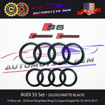 AUDI S5 Emblem BLACK Front Grille Rear Trunk Ring V6T Supercharged Badge Set