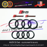 AUDI S5 Emblem BLACK Front Grille Rear Trunk Ring V6T Supercharged Badge Set