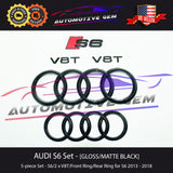 AUDI S6 Emblem BLACK Front Grille Rear Trunk Ring V8T Badge Set 2013-2023
