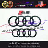 AUDI S6 Emblem BLACK Front Grille Rear Trunk Ring V8T Badge Set 2013-2023