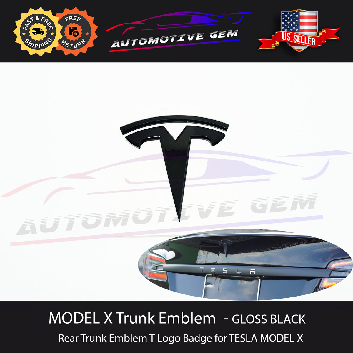 Tesla MODEL X Rear Lid Trunk Emblem T Badge BLACK Curved G1047854-00-A ...