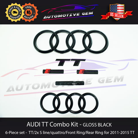 AUDI TT Emblem BLACK Front Grille & Trunk Ring S Line quattro Badge Kit 2011-2015 G 8J0853605  G 8J0853742B 2ZZ T94  G 8N0853601A  G 8J0853741A 2ZZ T94  G 4B0853737D 2ZZ T94  G 8X0853737A 2ZZ T94   