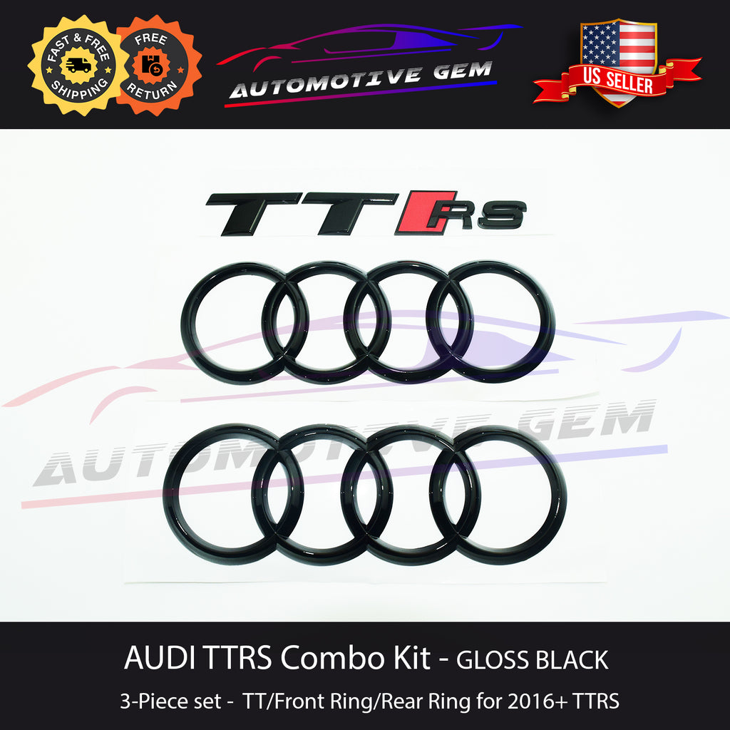 AUDI TTRS BLACK Hood & Trunk Ring Emblem S Line quattro Logo Badge