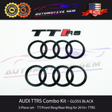 AUDI TTRS BLACK Hood & Trunk Ring Emblem S Line quattro Logo Badge Kit 2016+ G 8V0853742 2ZZ   G 8V0853742B 2ZZ T94  G 8S0853742 2ZZ   G 8S0853742A 2ZZ T94  G 8S0853740 2ZZ   G 8S0853740A T94   