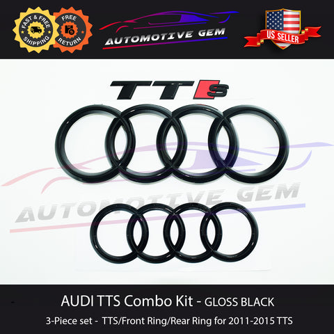 AUDI TTS Emblem BLACK Front Grille & Rear Trunk Ring Badge Combo Kit 2011-2015 G 8J0853605  G 8J0853742B 2ZZ T94  G 8N0853601A  G 8J0853735 2ZZ T94  G 4B0853737D 2ZZ T94  G 8X0853737A 2ZZ T94