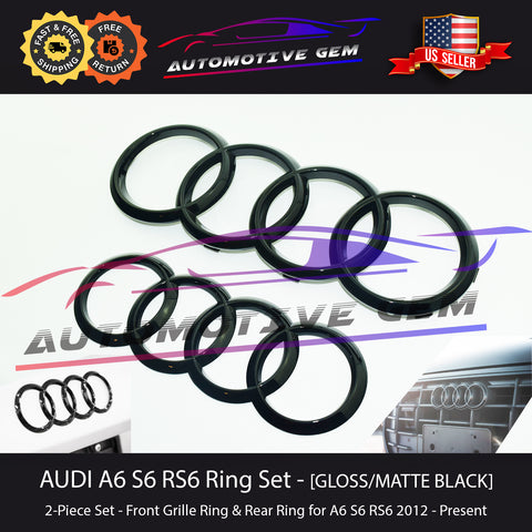 AUDI A6 Ring BLACK Front Grille & Rear Trunk Emblem Lid Logo Hatch Badge S6 RS6