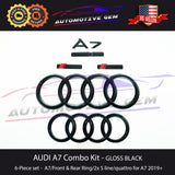 AUDI A7 Emblem BLACK Front Grille & Trunk Hatchback Ring S line Rear Quattro Badge Set 2019+ G 4K8853742&nbsp;2ZZ T94  G 4K8853742B 2ZZ T94  G 8T0853605 2ZZ&nbsp;T94  G 8N0 853 601 A &nbsp;2ZZ T94  G 4G8853741 2ZZ T94   G 4G0853737 2ZZ T94