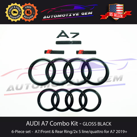 AUDI A7 Emblem BLACK Grille Trunk Ring S line Rear Quattro Badge Set 2019+