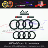 AUDI A7 Emblem BLACK Grille Trunk Ring S line Rear Quattro Badge Set 2019+