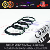AUDI A3 S3 RS3 Rear Ring Emblem GLOSS BLACK Logo Trunk Lid Badge S line 2006+