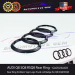 AUDI Q8 SQ8 Rear Ring Emblem GLOSS BLACK Sign Logo Trunk Lid Badge S line RSQ8