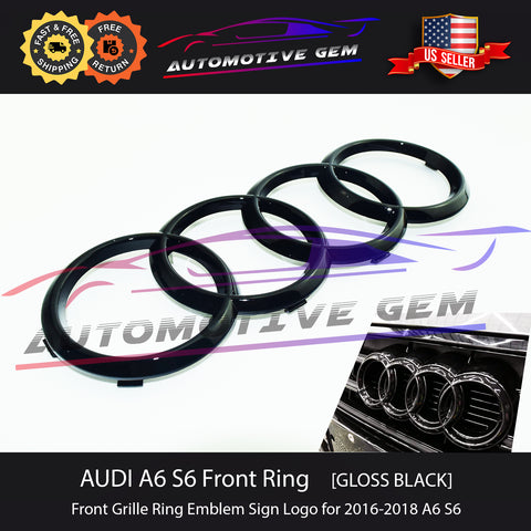 AUDI A6 Front Ring Grille Emblem GLOSS BLACK Badge OEM Logo S6 Sedan 2016-2018