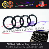 AUDI A8L Front Ring Grille Emblem GLOSS BLACK Badge OEM Logo S8 Sedan 2015-2023