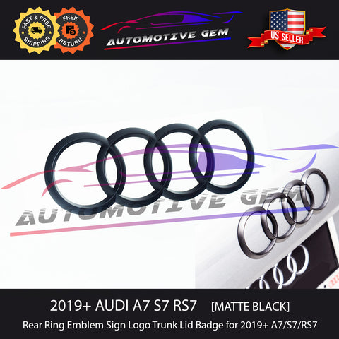 2019+ AUDI A7 Trunk Ring Emblem MATTE BLACK Rear Lid Hatch Logo Badge S7 RS7