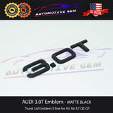 Audi 3.0T Emblem Matte BLACK Badge Trunk Nameplate OEM S Line A5 A6 A7 Q5 Q7