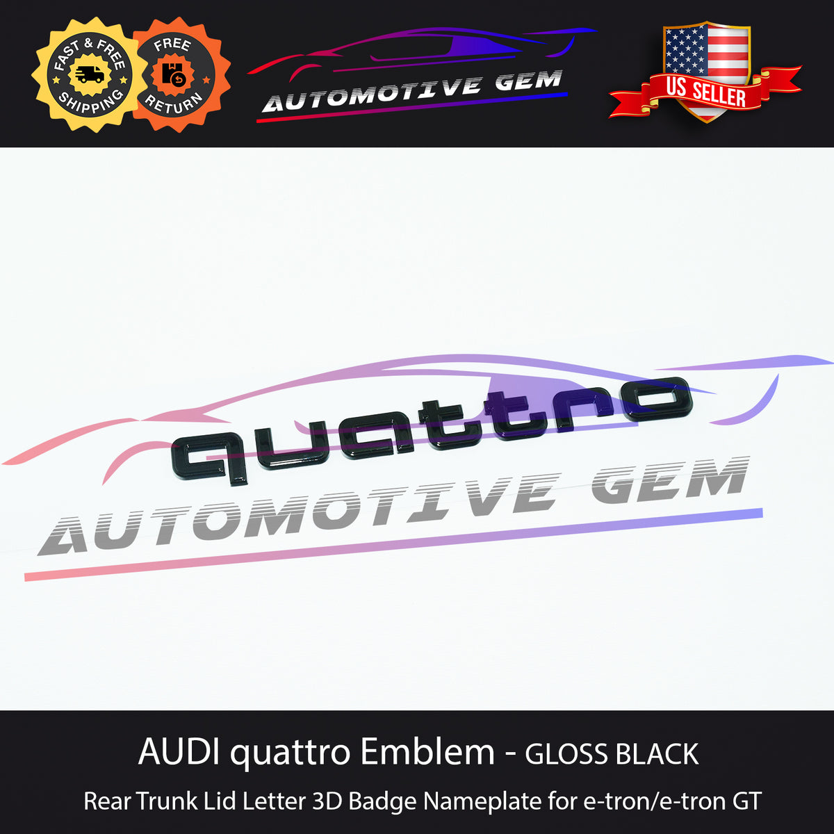 AUDI quattro Emblem GLOSS BLACK Rear Trunk Sign Logo Lid Badge OEM for ...