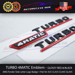 TURBO 4MATIC Fender AMG Emblem RED & BLACK Logo Badge for Mercedes A35 A45 CLA35 GLA35 GLA45 GLB35