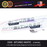 OEM BITURBO 4MATIC AMG Emblem Fender CHROME Badge Logo for Mercedes C43 E43 GLC43 GLE43 A2058172501
