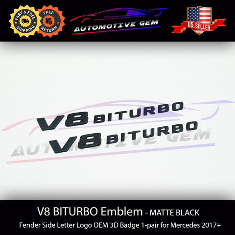 OEM V8 BITURBO Emblem AMG Fender MATTE BLACK Badge Logo for Mercedes C63 E63 G63 S63 GLE63 GLS63 GT