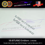 OEM V8 BITURBO Emblem AMG Fender CHROME Badge Logo for Mercedes C63 E63 G63 S63 GLE63 GLS63 GT