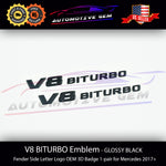 OEM V8 BITURBO Emblem AMG Fender GLOSS BLACK Badge Logo for Mercedes C63 E63 G63 S63 GLE63 GLS63 GT