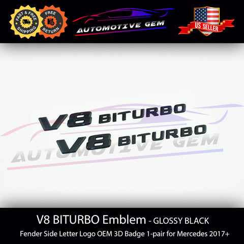 OEM V8 BITURBO Emblem AMG Fender GLOSS BLACK Badge Logo for Mercedes C63 E63 G63 S63 GLE63 GLS63 GT