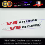 OEM V8 BITURBO Emblem AMG Fender RED BLACK Badge Logo for Mercedes C63 E63 G63 S63 GLE63 GLS63 GT