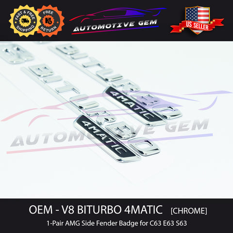 Chrome C63 AMG V8 BITURBO Trunk Fender Badges Emblems for Mercedes Benz W205 Chrome C63 AMG V8 BITURBO Trunk Fender Badges Emblems for Mercedes Benz W205