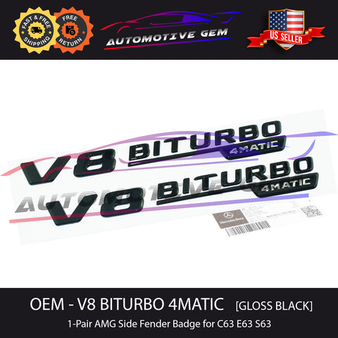 OEM V8 BITURBO 4MATIC AMG Emblem Fender GLOSS BLACK Badge Logo for Mercedes C63 E63 S63 A2228174900